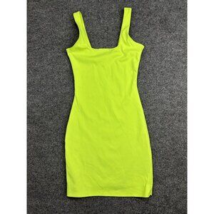 Good American Dress Womens 0 Neon Yellow Square Neck Bodycon Sleeveless Mini
